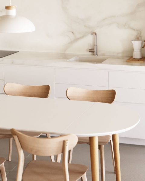 Oqui Раздвижной стол с белой столешницей и ножками из массива бука 90 (170) x 90 см от интернет-магазина IDODOM.RU