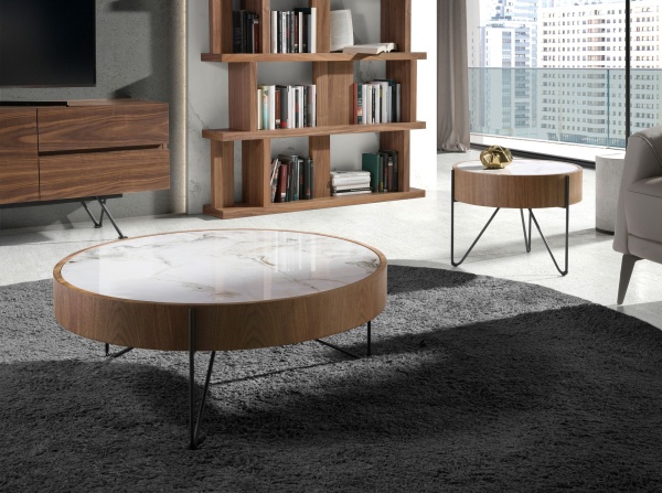 Круглый журнальный столик 2138/MH2303A из ореха и мраморной керамики от интернет-магазина IDODOM.RU