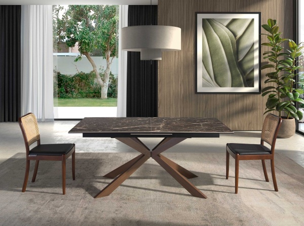 Обеденный стол 1121/MC19144DT из керамики и стали с отделкой под орех от интернет-магазина IDODOM.RU