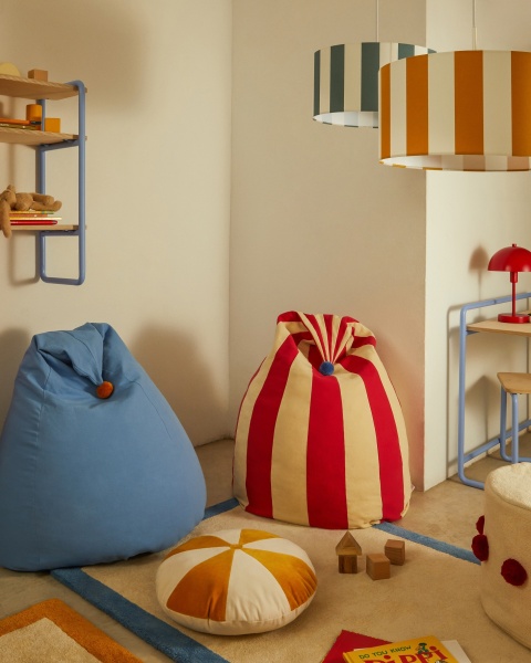 Odet Круглая подушка из 100% хлопка бело-горчичная от интернет-магазина IDODOM.RU