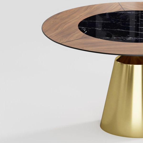 Стол круглый Lucas 140, шпон, керамика глянцевая, черная от интернет-магазина IDODOM.RU