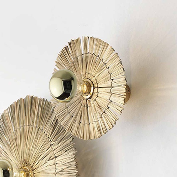 Бра Laos натуральная соломка 30 cm + цоколь 5 cm золотой металл от интернет-магазина IDODOM.RU