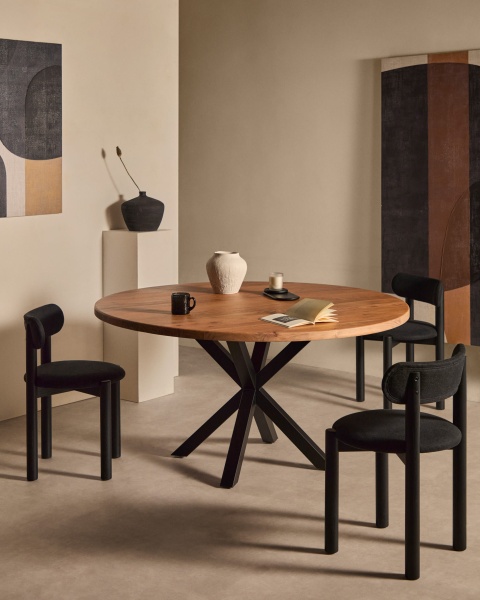 Круглый стол Argo из массива акации на стальных ножках с черной отделкой Ø 150 от интернет-магазина IDODOM.RU