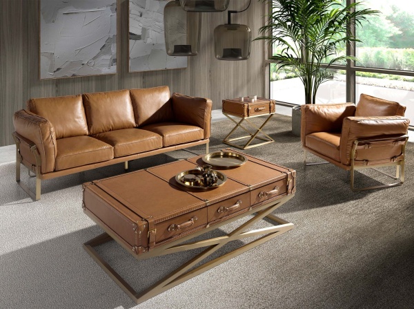 Прямоугольный журнальный столик из кожи и золотистой стали 2149 от интернет-магазина IDODOM.RU