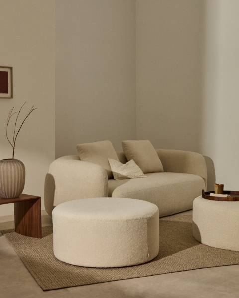 Kaeli Пуф для ног со съемным чехлом из экрю букле Ø 90 от интернет-магазина IDODOM.RU