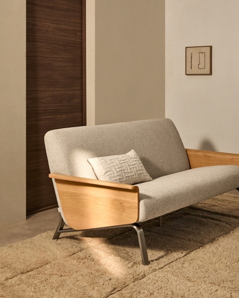 2-местный диван Amsen бежевый с подлокотниками из шпона дуба от интернет-магазина IDODOM.RU