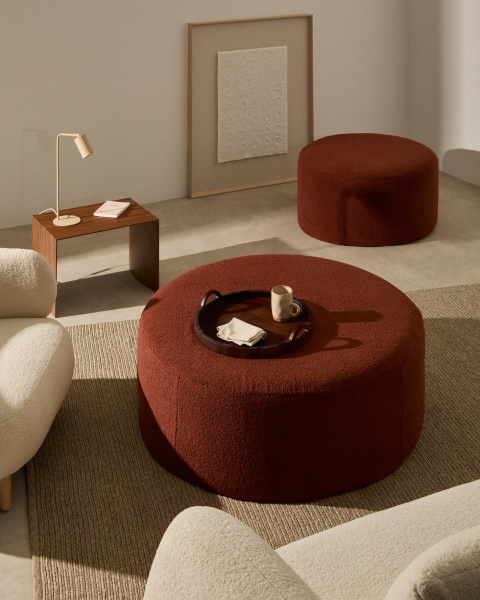 Kaeli Пуф для ног со съемным чехлом из терракотового букле Ø 90 от интернет-магазина IDODOM.RU