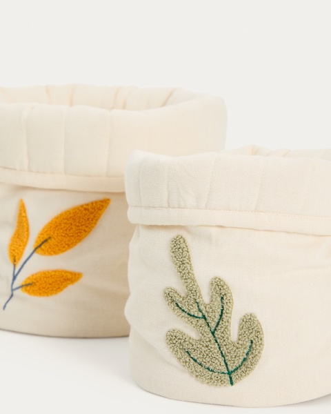Набор из 2 детских корзинок из бежевого хлопка Tandani с вышитыми листьями от интернет-магазина IDODOM.RU