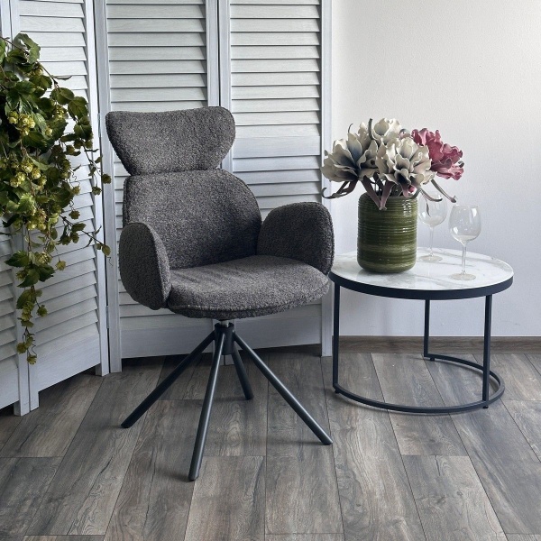 Стул с подлокотниками Harvi букле серый, поворотно-возвратный механизм 360 градусов от интернет-магазина IDODOM.RU