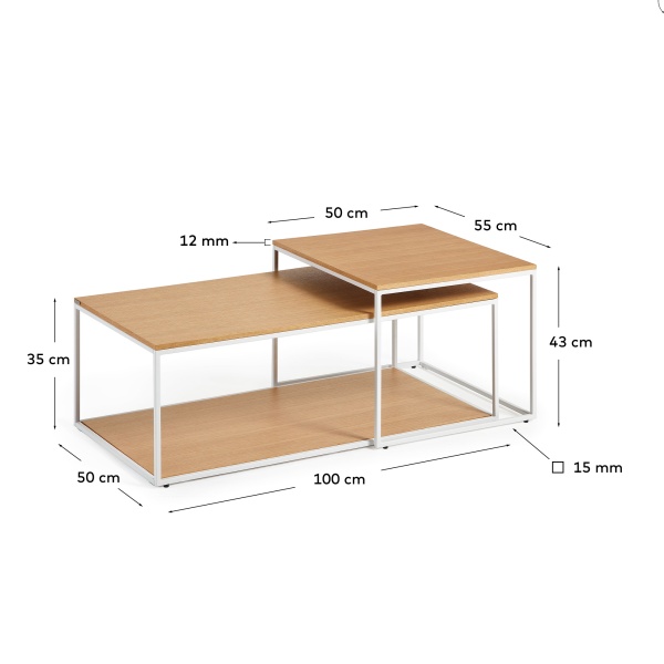 Yoana Набор из 2 журнальных столиков из дубового шпона и основой из белого металла 80 x 80 см от интернет-магазина IDODOM.RU