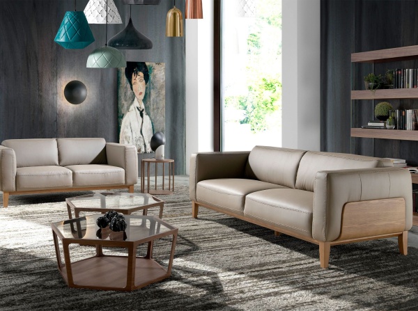 Диван 5353-3P /6029 3-х местный кожаный бежевый с каркасом из ореха от интернет-магазина IDODOM.RU