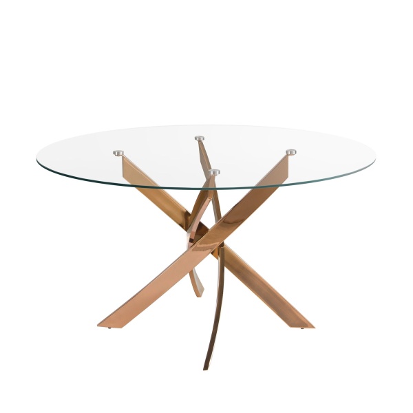 Круглый обеденный стол 1169-Ø110 из закаленного стекла и розовой стали от интернет-магазина IDODOM.RU