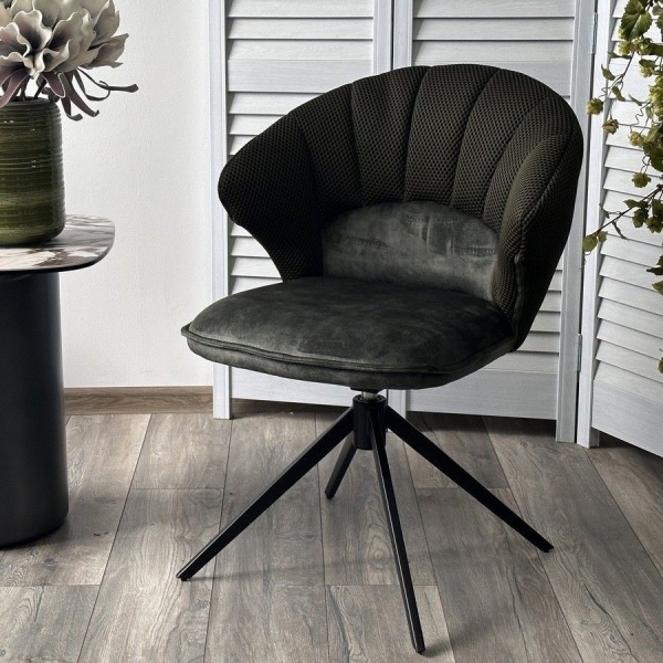 Стул Shell ткань комби серо-зеленый, поворотно-возвратный механизм 360 градусов от интернет-магазина IDODOM.RU