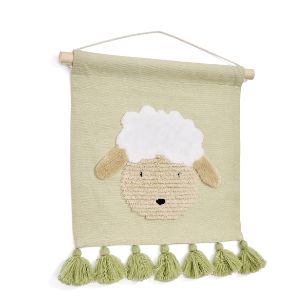 Настенный гобелен Milu из зеленого хлопка с овцой и зелеными кисточками от интернет-магазина IDODOM.RU