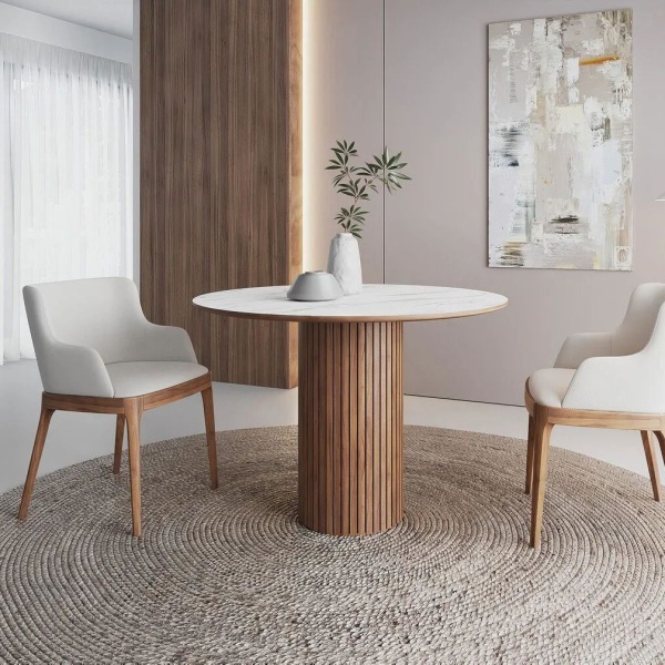 Стол круглый Denver 100, керамика матовая / опора дерево от интернет-магазина IDODOM.RU