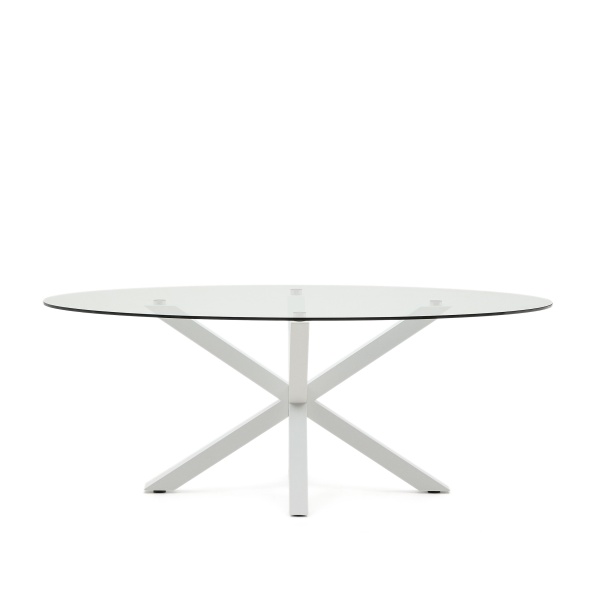 Овальный стол ARYA Argo из стекла, стальных ножек и белой отделкой 200x100 от интернет-магазина IDODOM.RU
