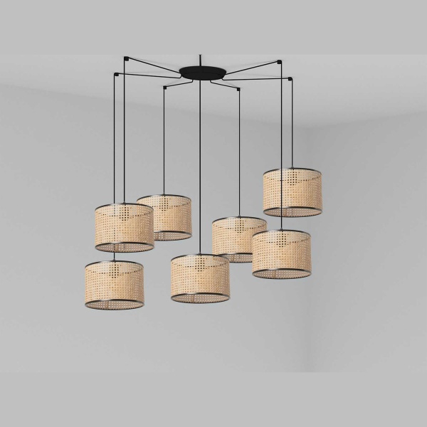 Подвесной светильник Mambo черный/ротанг ø32 7L от интернет-магазина IDODOM.RU