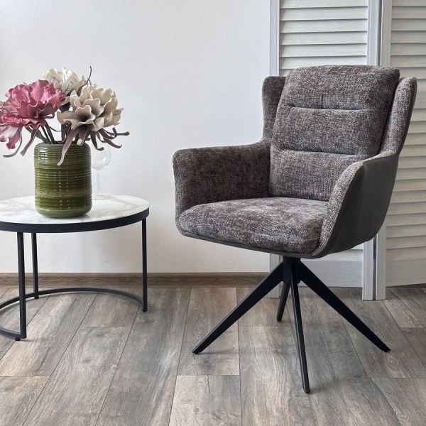 Стул с подлокотниками Gary ткань комби серый, поворотно-возвратный механизм 360 градусов от интернет-магазина IDODOM.RU