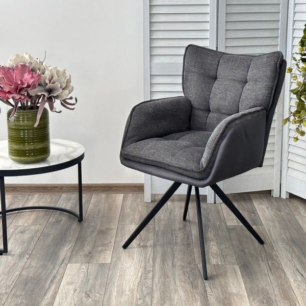 Стул с подлоклотниками Brian ткань комби серый, поворотно-возвратный механизм 180 градусов от интернет-магазина IDODOM.RU