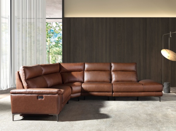5-местный диван с реклайнером 6215 с правым шезлонгом из табачно-коричневой кожи от интернет-магазина IDODOM.RU