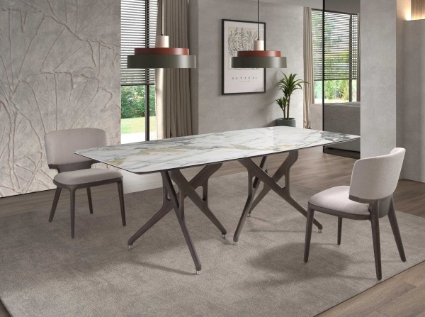 Обеденный стол 1153/DT17085-2 из мраморной керамики и темного ореха от интернет-магазина IDODOM.RU