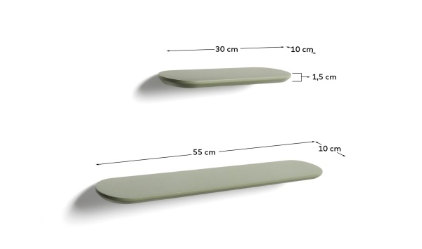 Комплект из 2 полок Arely из МДФ с зеленым лаковым покрытием, 35 см/55 см от интернет-магазина IDODOM.RU
