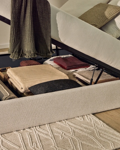 Основание кровати Nelzi из шенилла цвета экрю для матраса 160 x 200 см от интернет-магазина IDODOM.RU