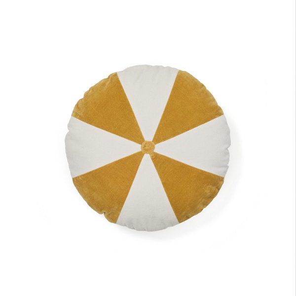 Odet Круглая подушка из 100% хлопка бело-горчичная от интернет-магазина IDODOM.RU