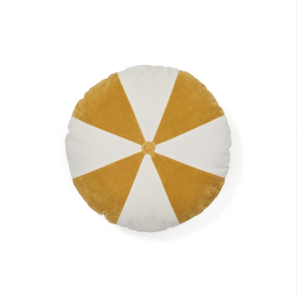 Odet Круглая подушка из 100% хлопка бело-горчичная от интернет-магазина IDODOM.RU