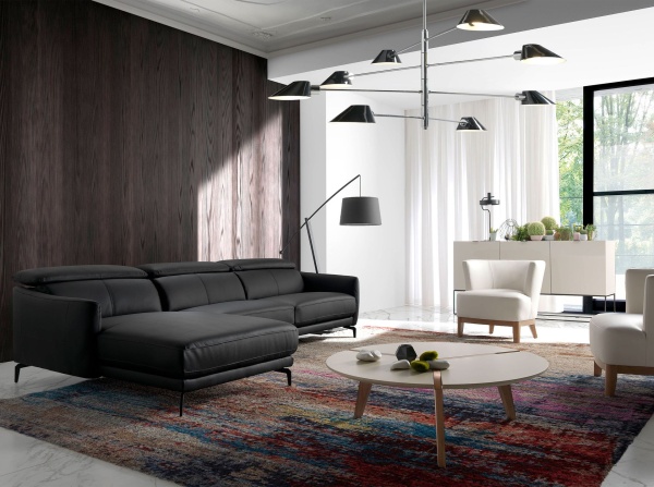 Угловой диван 5359-L /6040 черный кожаный от интернет-магазина IDODOM.RU