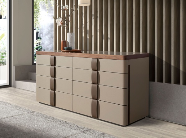 Комод 7203 из кожи, ореха и полированной стали от интернет-магазина IDODOM.RU