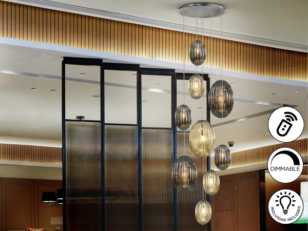 Подвесной светильник Ovila дымчатый/янтарный 9L DIM от интернет-магазина IDODOM.RU