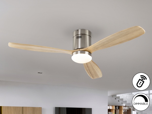 Siroco Потолочный вентилятор с освещением DIMABLE никель/древесный от интернет-магазина IDODOM.RU